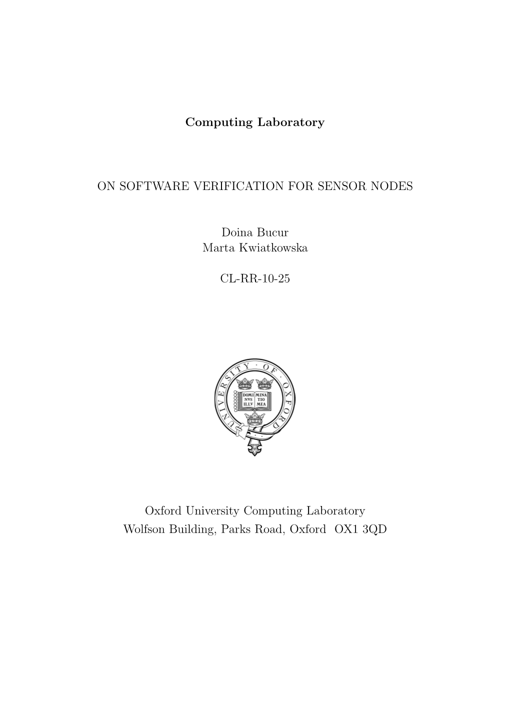Computing Laboratory on SOFTWARE VERIFICATION FOR