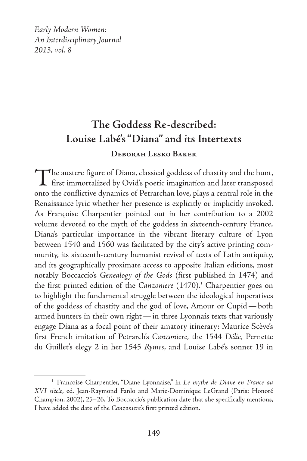 The Goddess Re-Described: Louise Labé's “Diana” and Its Intertexts