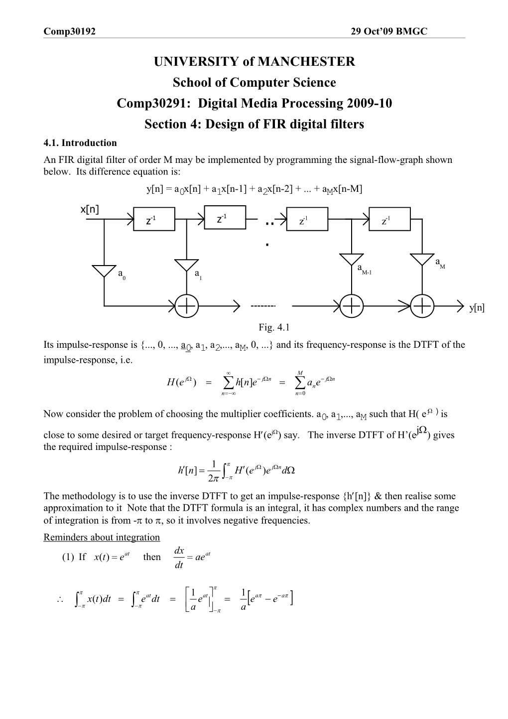 Section 4 FIR Digital Filters