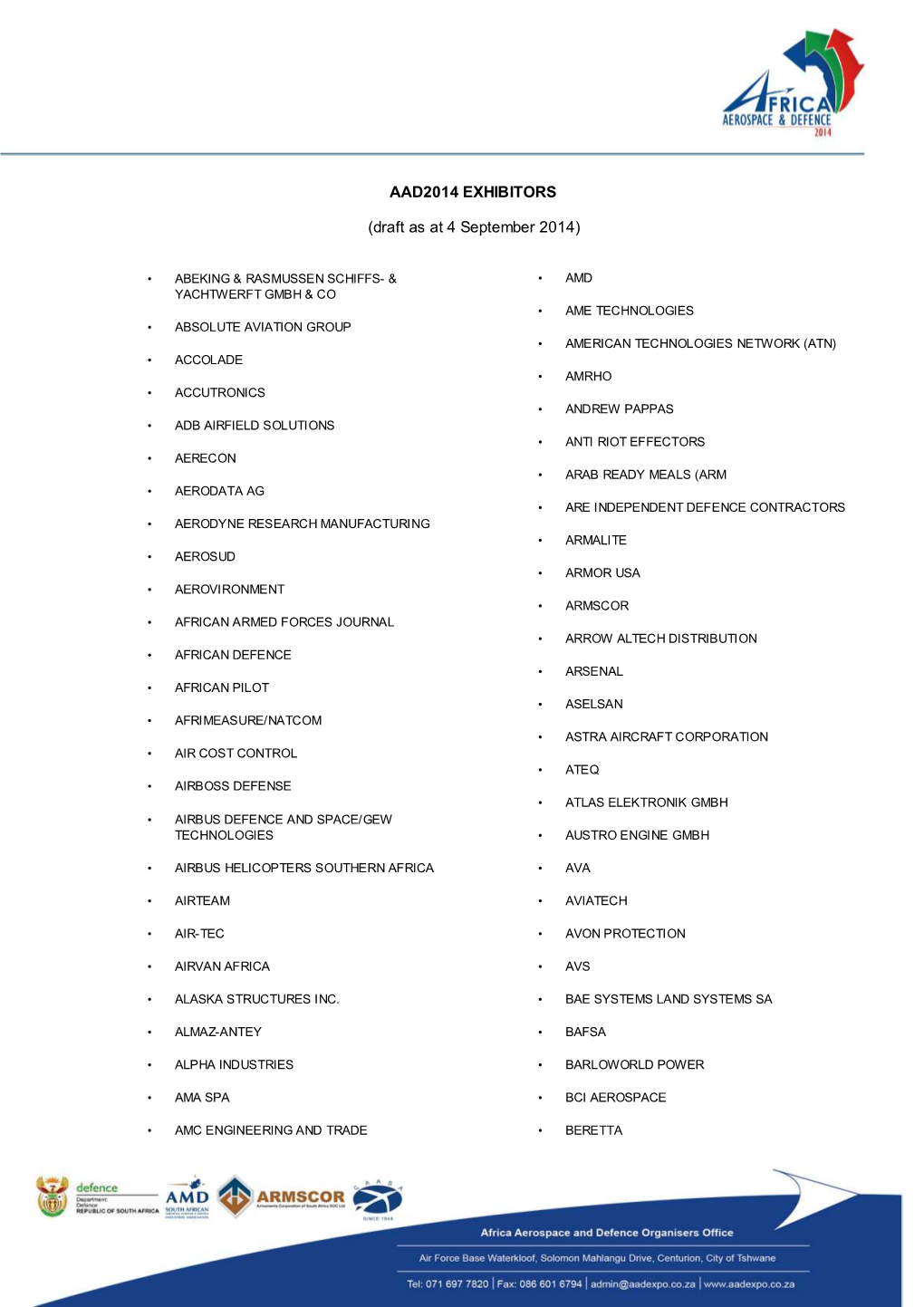 Aad2014 Exhibitors 4 Sep 2014