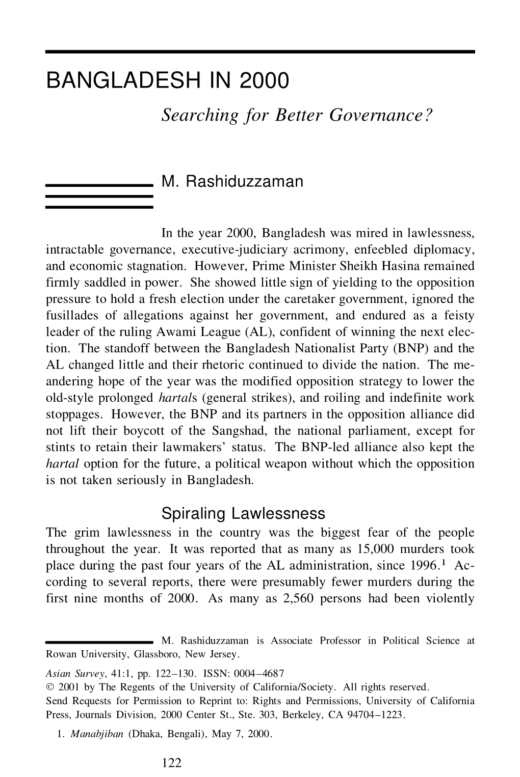 BANGLADESH in 2000 Searching for Better Governance?