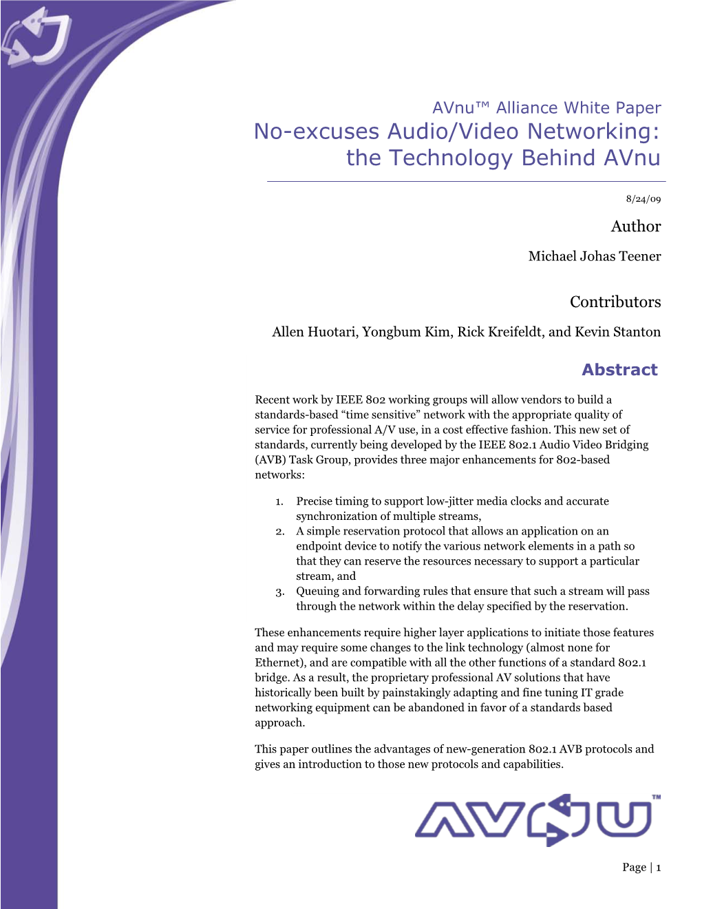 No-Excuses Audio/Video Networking: the Technology Behind Avnu