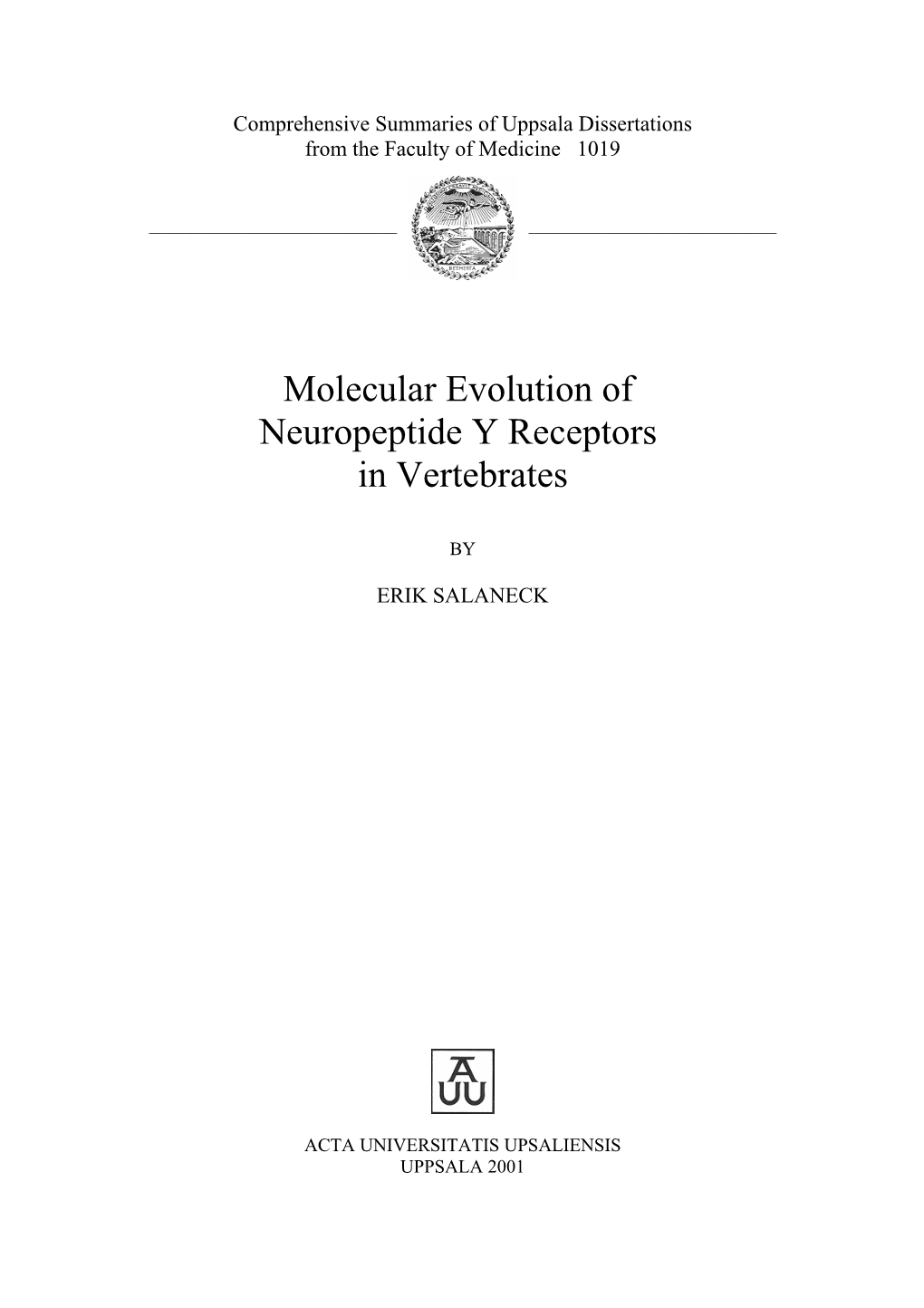 Molecular Evolution of Neuropeptide Y Receptors in Vertebrates