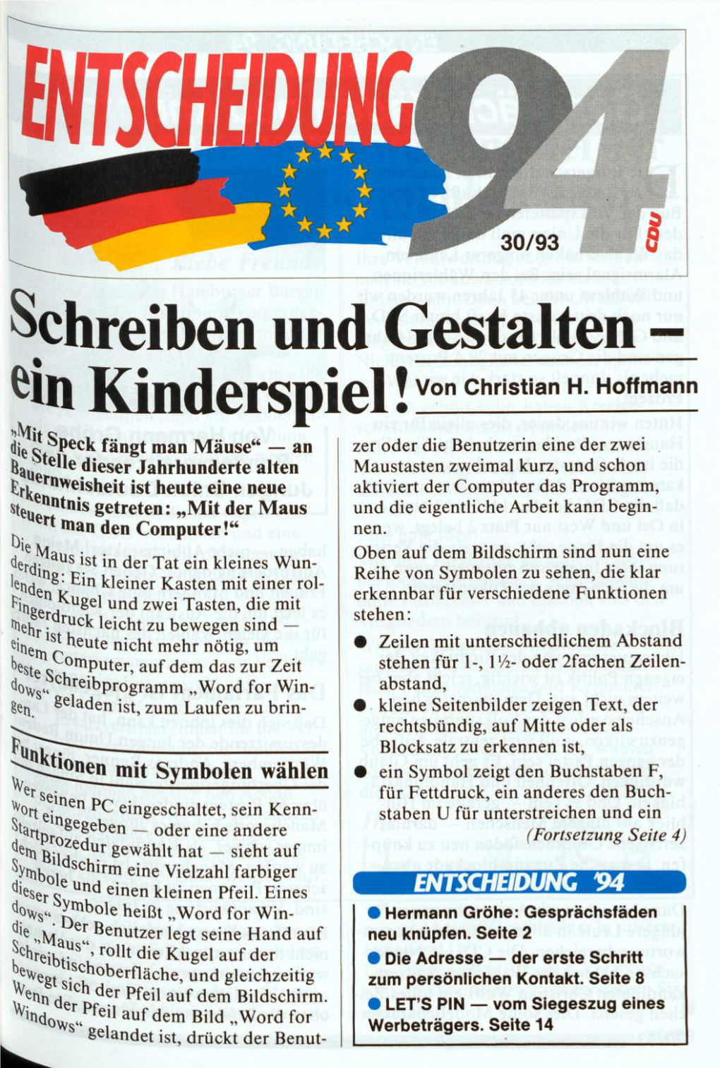 UID 1993 Nr. 30 Beilage: Entscheidung 1994, Union in Deutschland