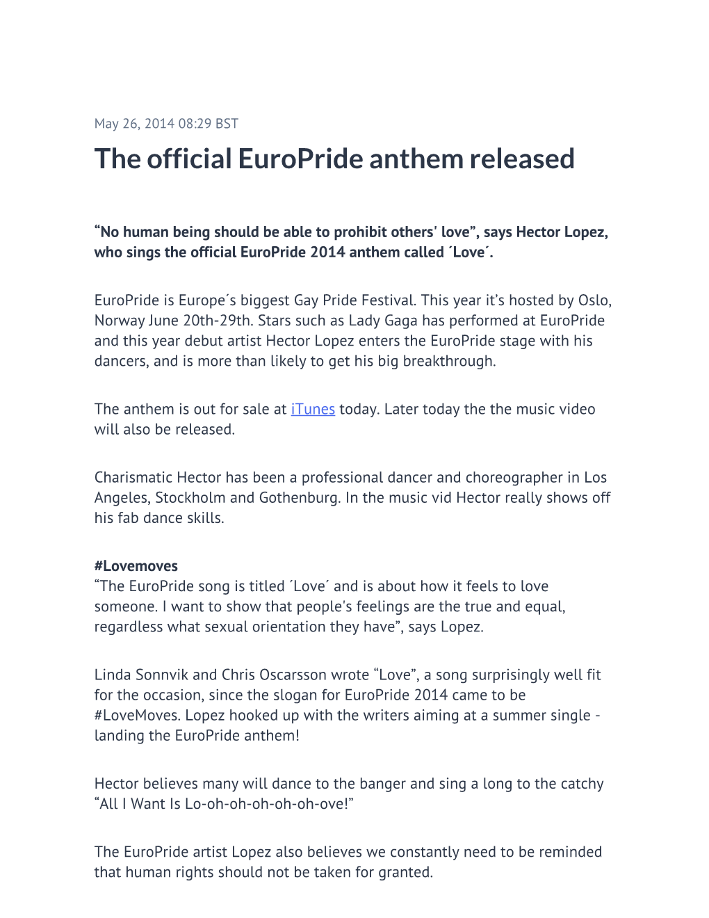 The Official Europride Anthem Released