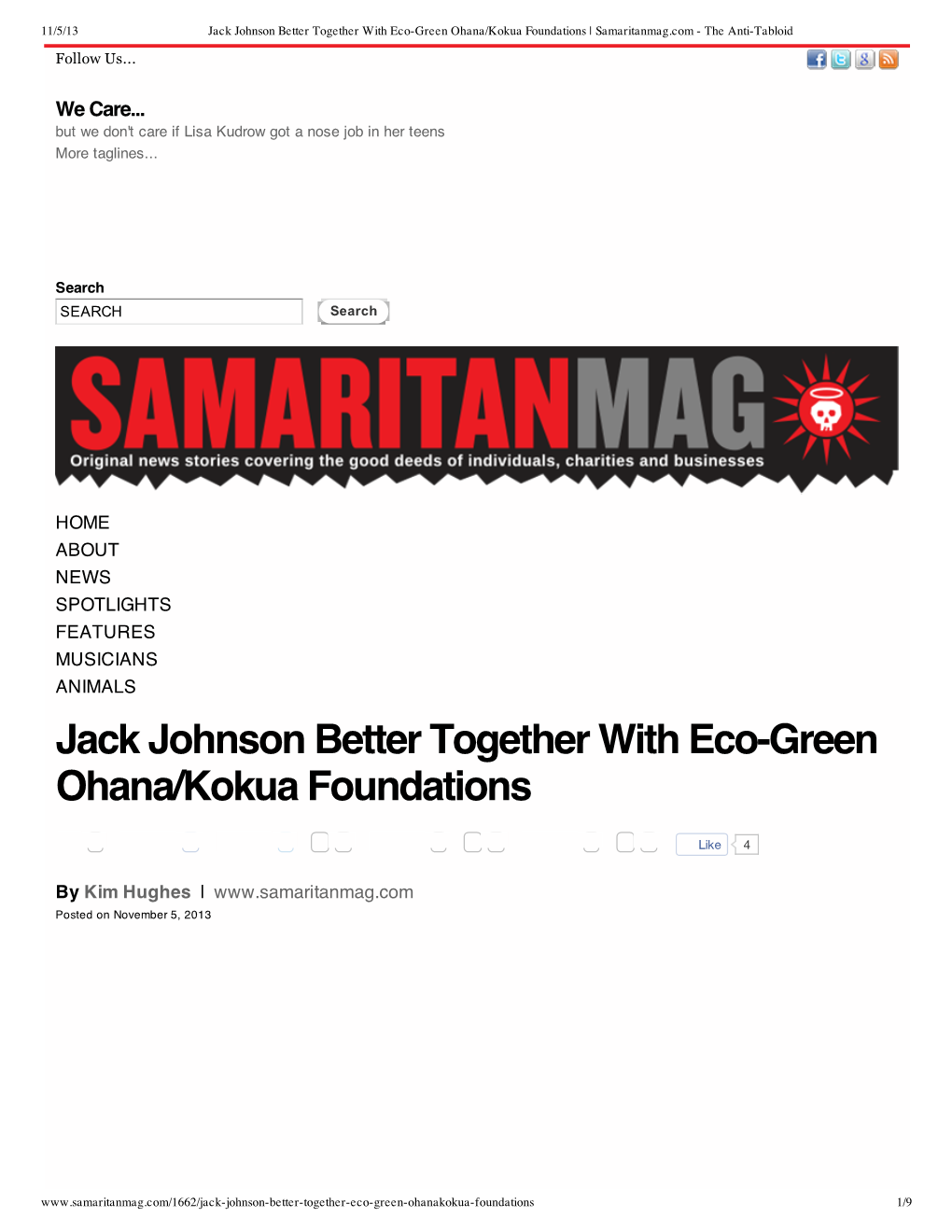 Jack Johnson Better Together with Eco-Green Ohana/Kokua Foundations | Samaritanmag.Com - the Anti-Tabloid Follow Us
