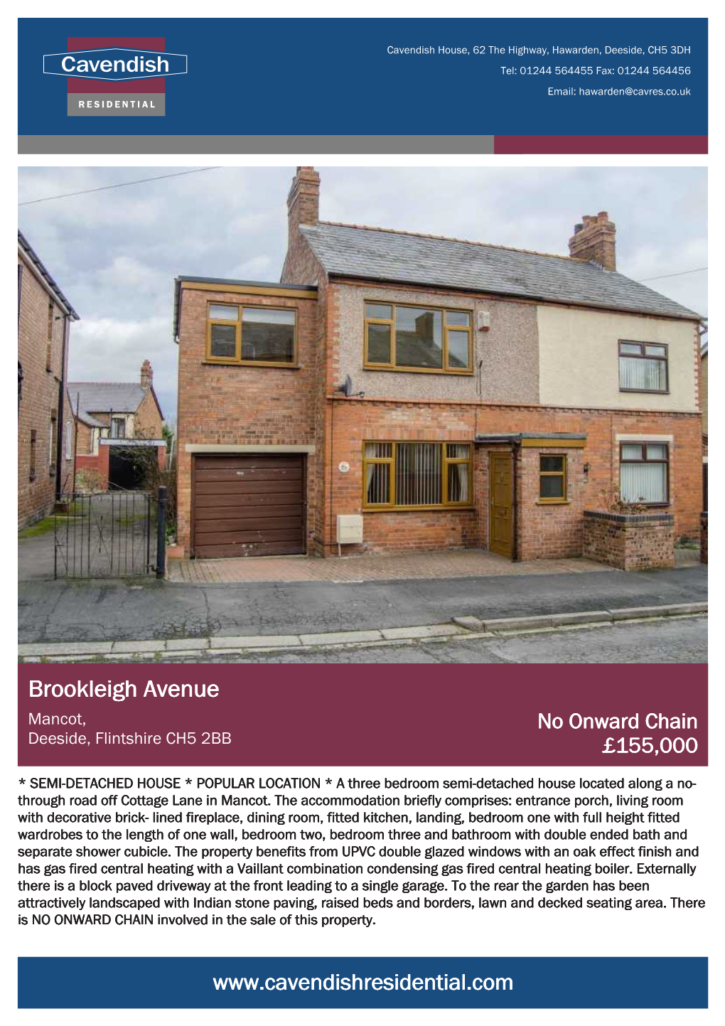 Brookleigh Avenue Mancot, No Onward Chain Deeside, Flintshire CH5 2BB £155,000