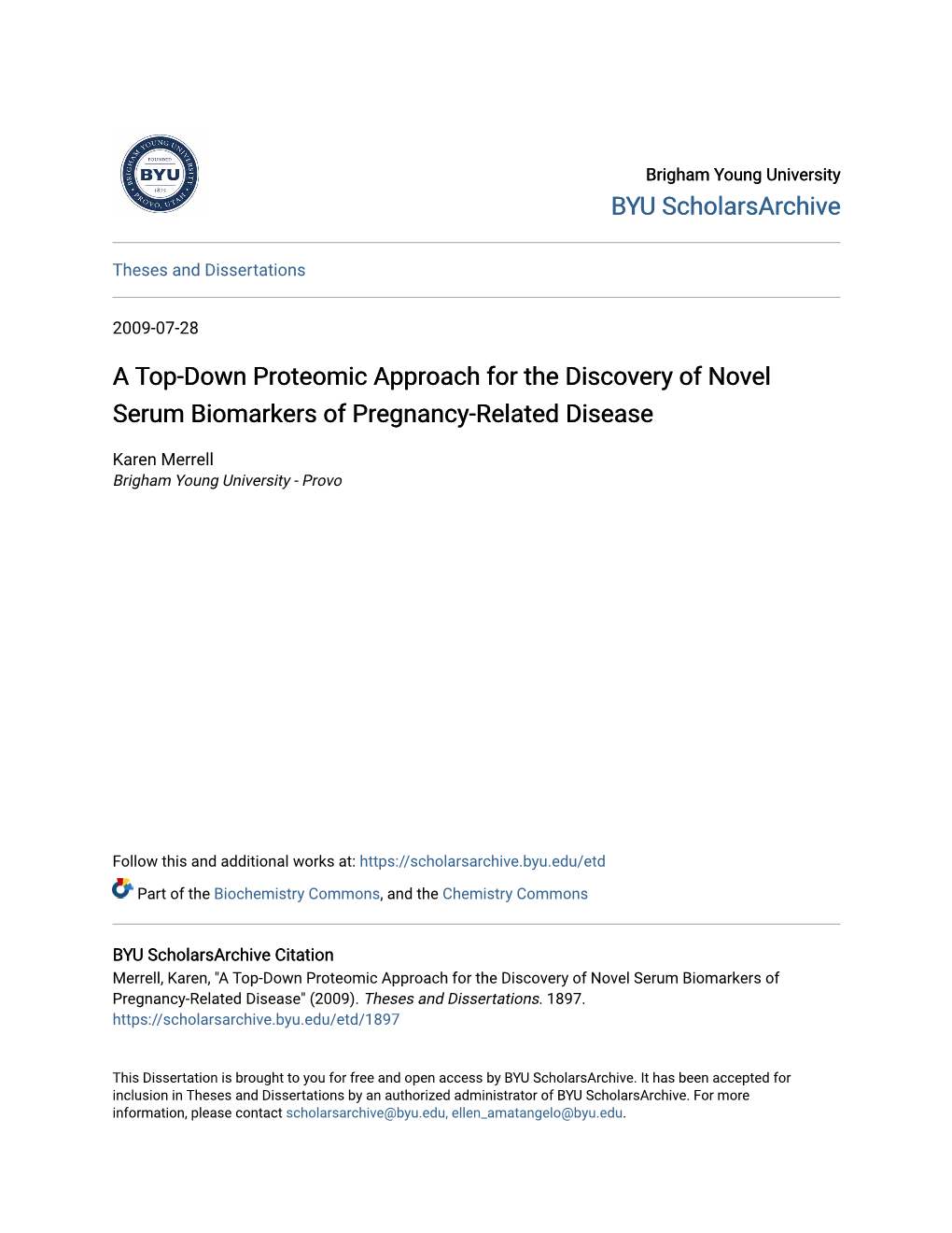 A Top-Down Proteomic Approach for the Discovery of Novel Serum Biomarkers of Pregnancy-Related Disease
