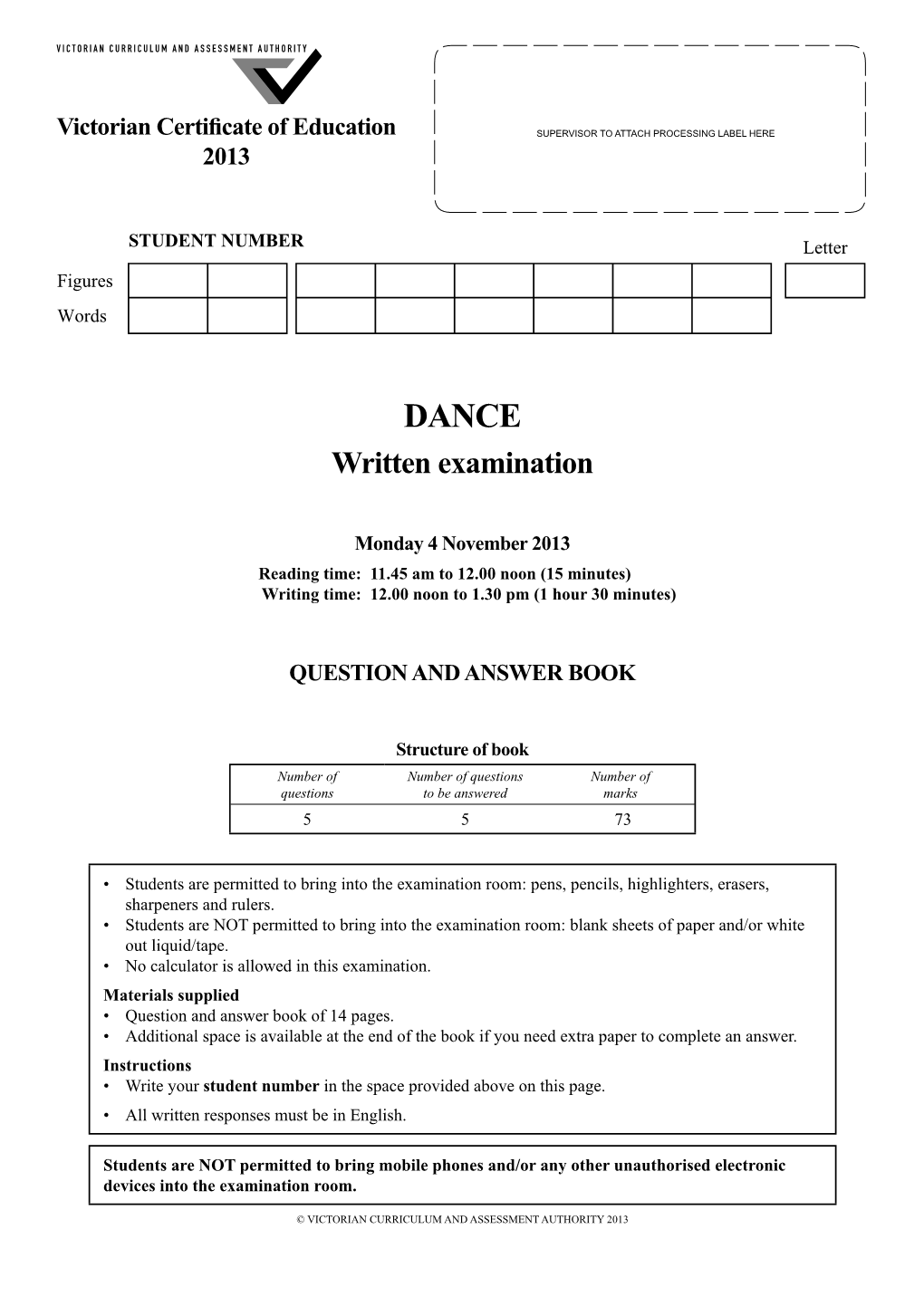 2013 Dance Written Examination