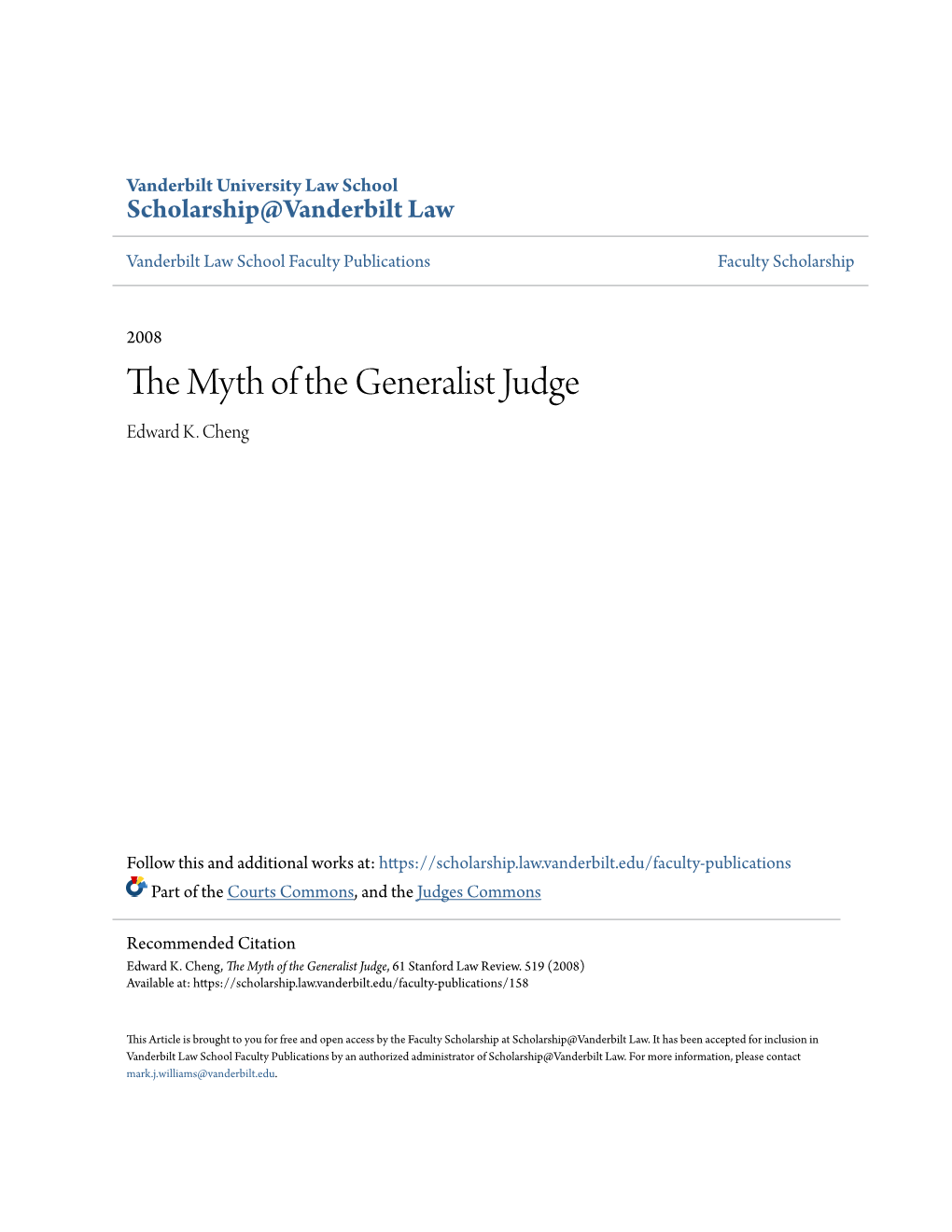 The Myth of the Generalist Judge, 61 Stanford Law Review