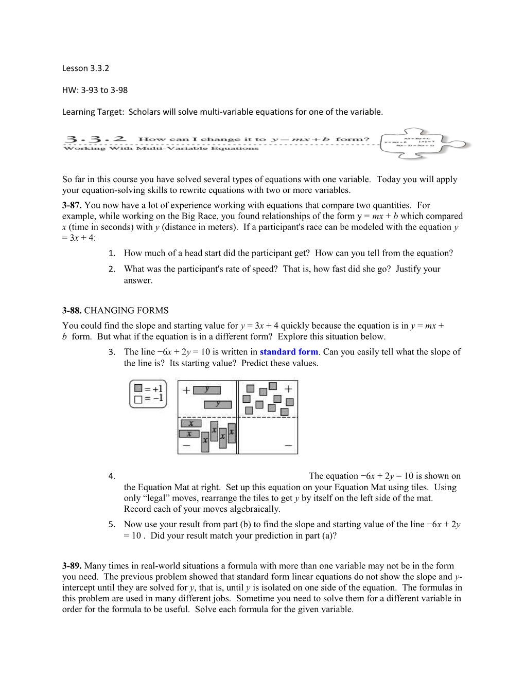 Learning Target: Scholars Will Solve Multi-Variable Equations for One of the Variable