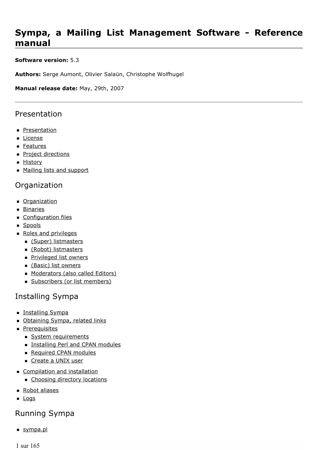 Sympa, a Mailing List Management Software - Reference Manual