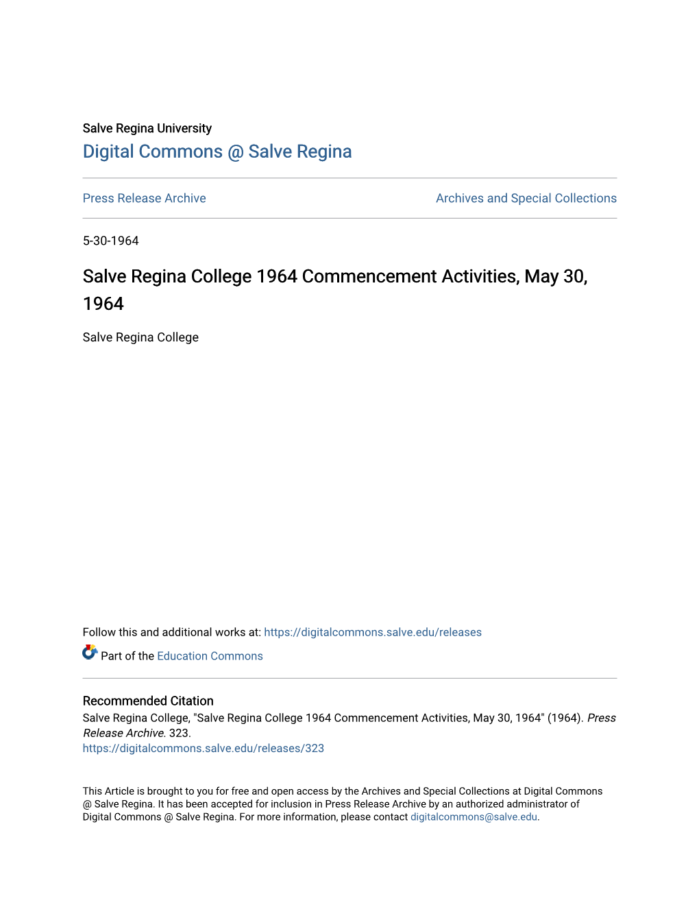 Salve Regina College 1964 Commencement Activities, May 30, 1964