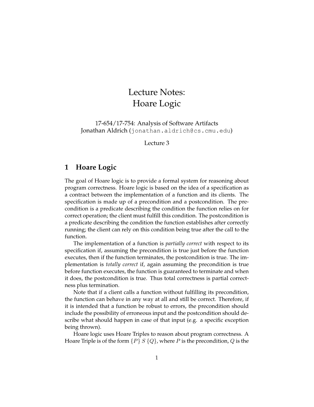 Lecture Notes: Hoare Logic