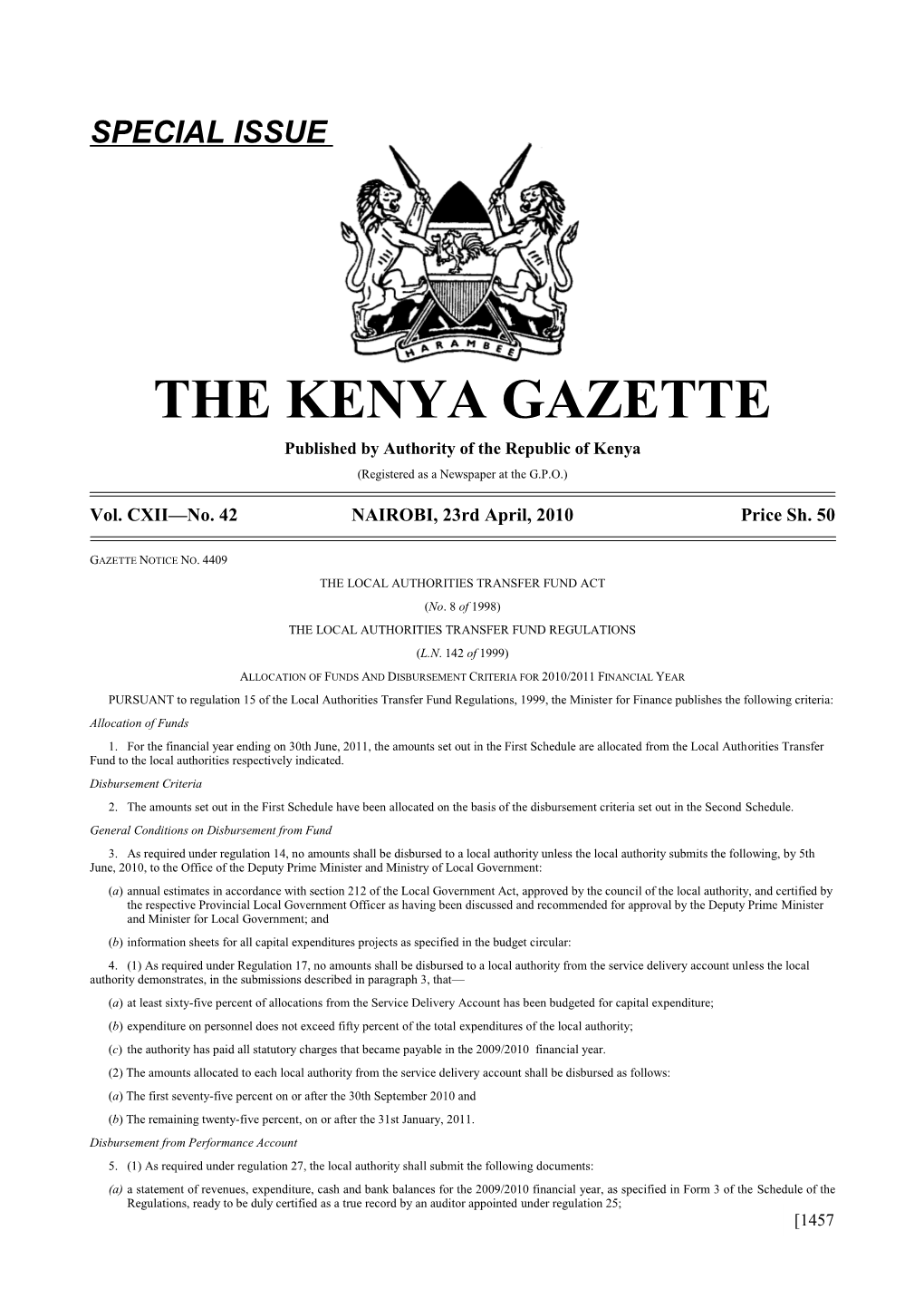 Special Issue the Kenya Gazette