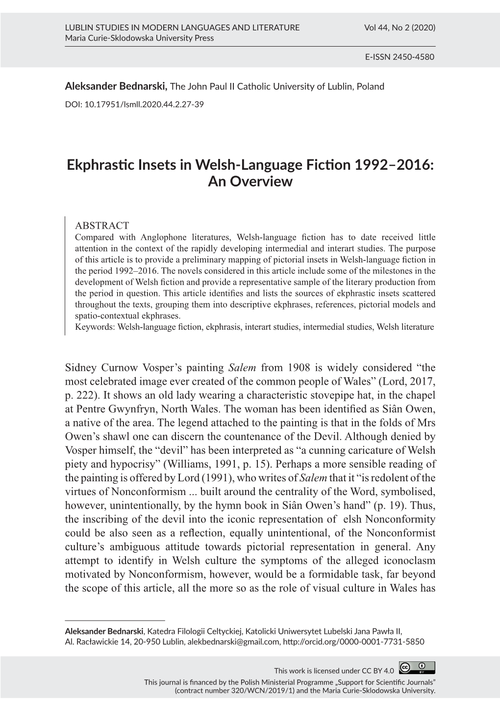 Ekphrastic Insets in Welsh-Language Fiction 1992–2016: an Overview