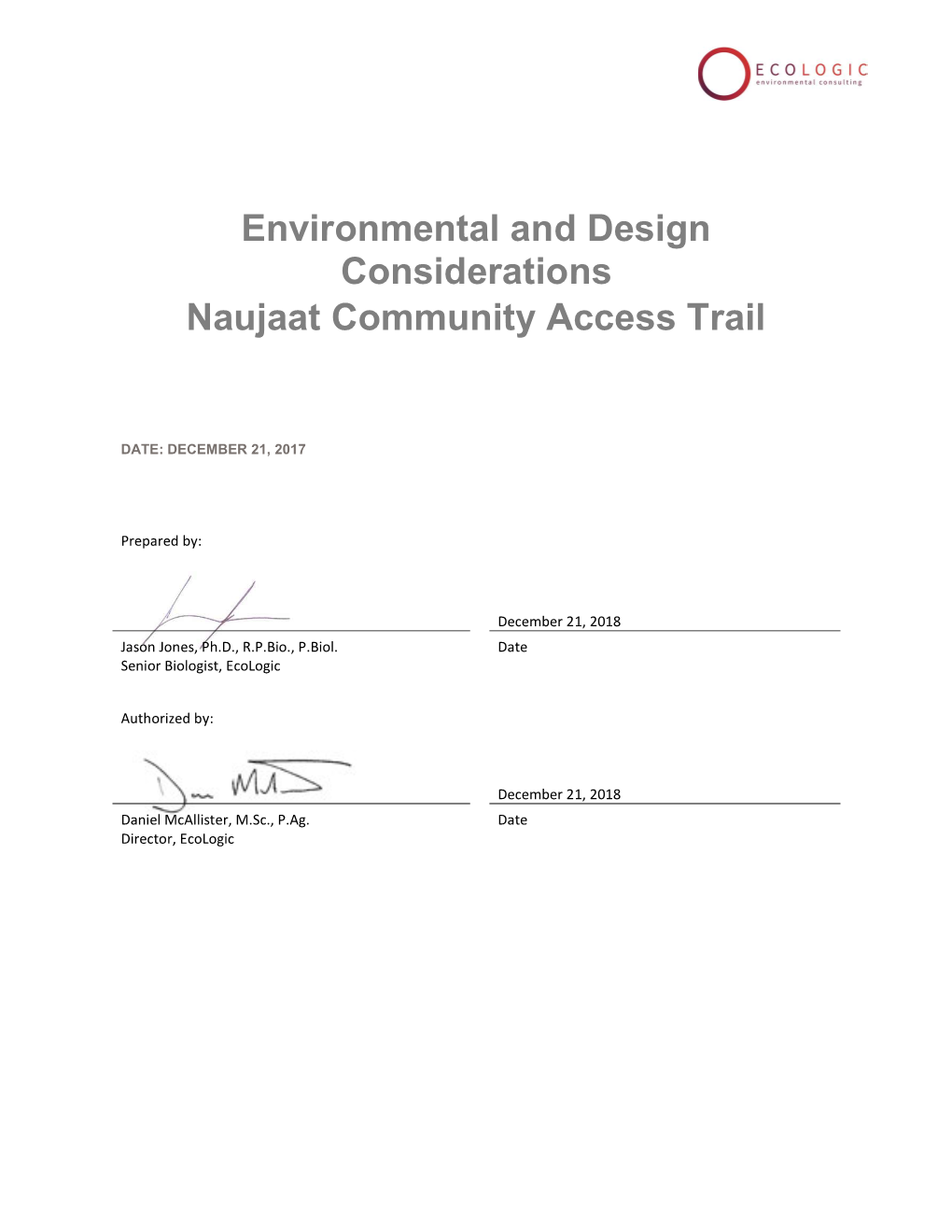 Environmental and Design Considerations Naujaat Community Access Trail