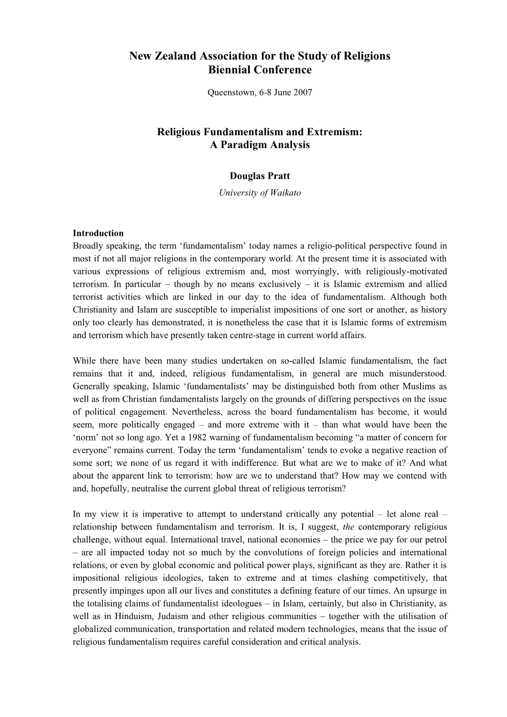 Religious Fundamentalism and Extremism: a Paradigm Analysis