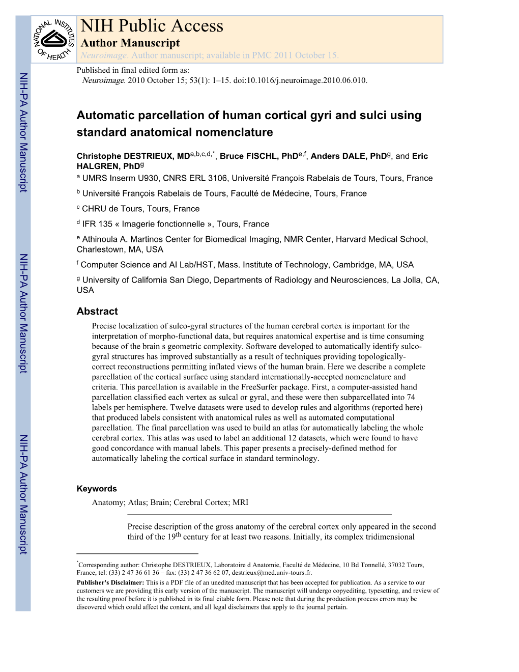 NIH Public Access Author Manuscript Neuroimage