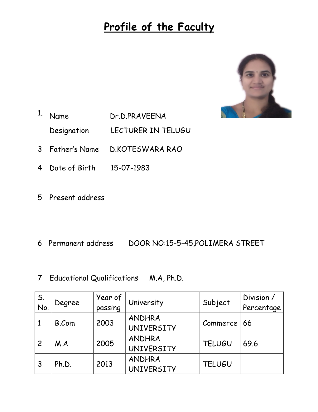 Profile of the Faculty