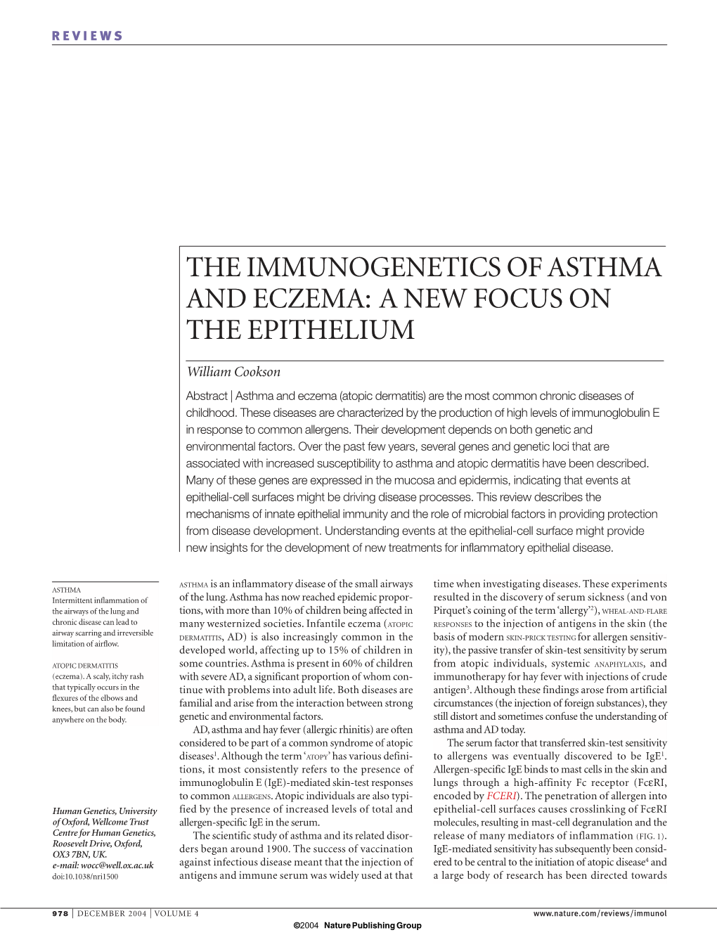 The Immunogenetics of Asthma and Eczema: a New Focus on the Epithelium