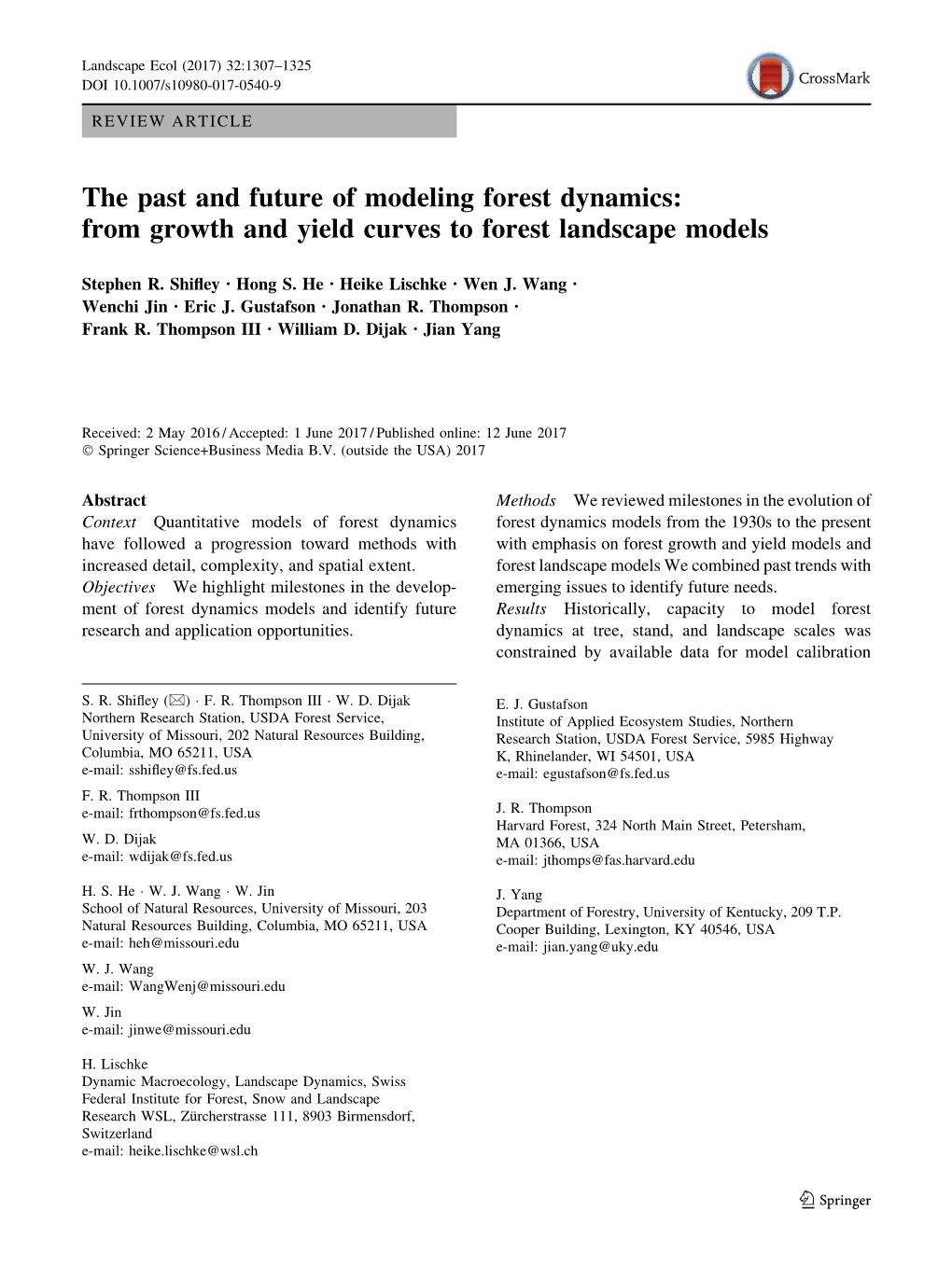 The Past and Future of Modeling Forest Dynamics: from Growth and Yield Curves to Forest Landscape Models