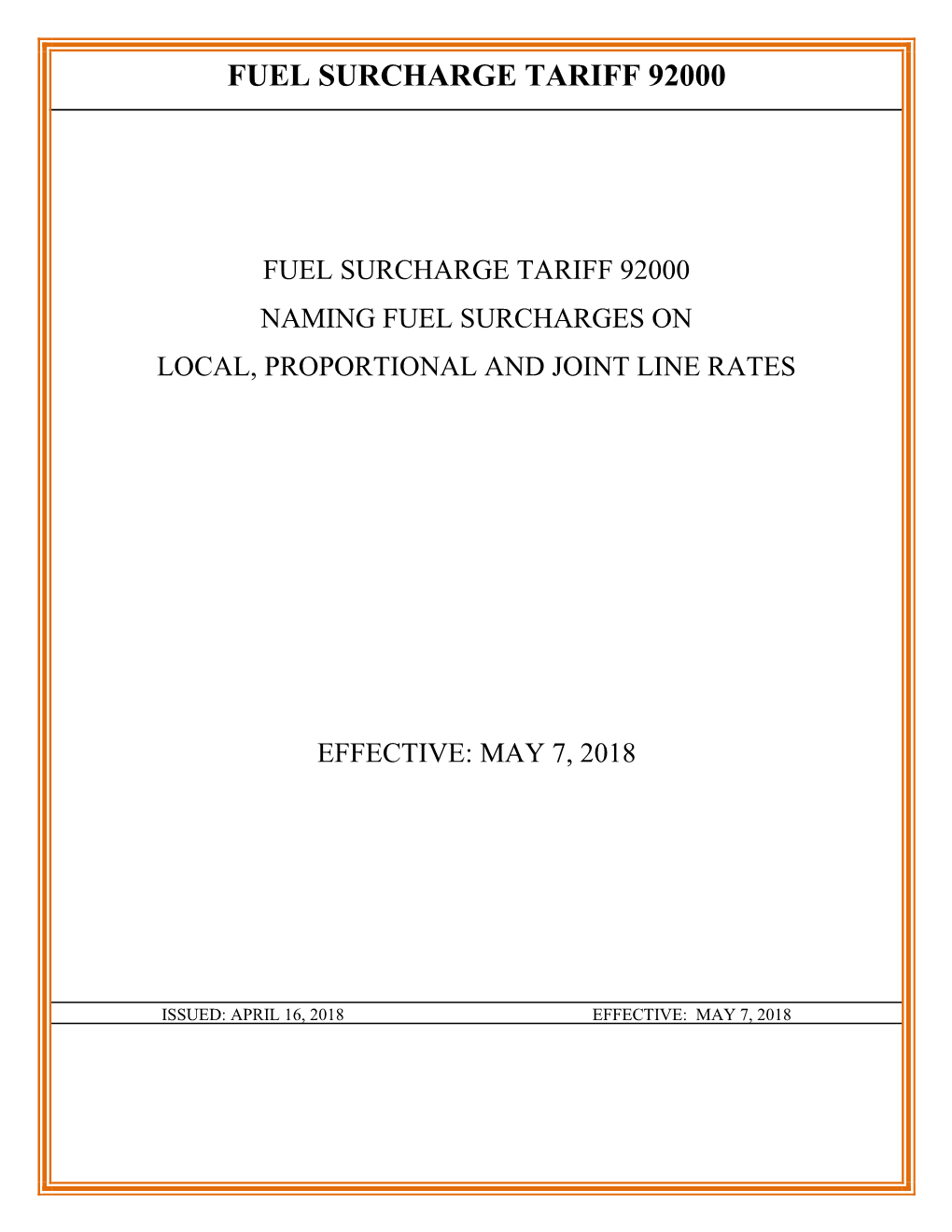 Fuel Surcharge Tariff 92000