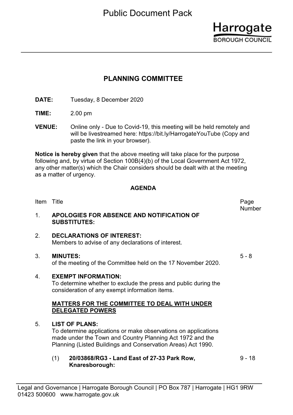 (Public Pack)Agenda Document for Planning Committee, 08/12/2020