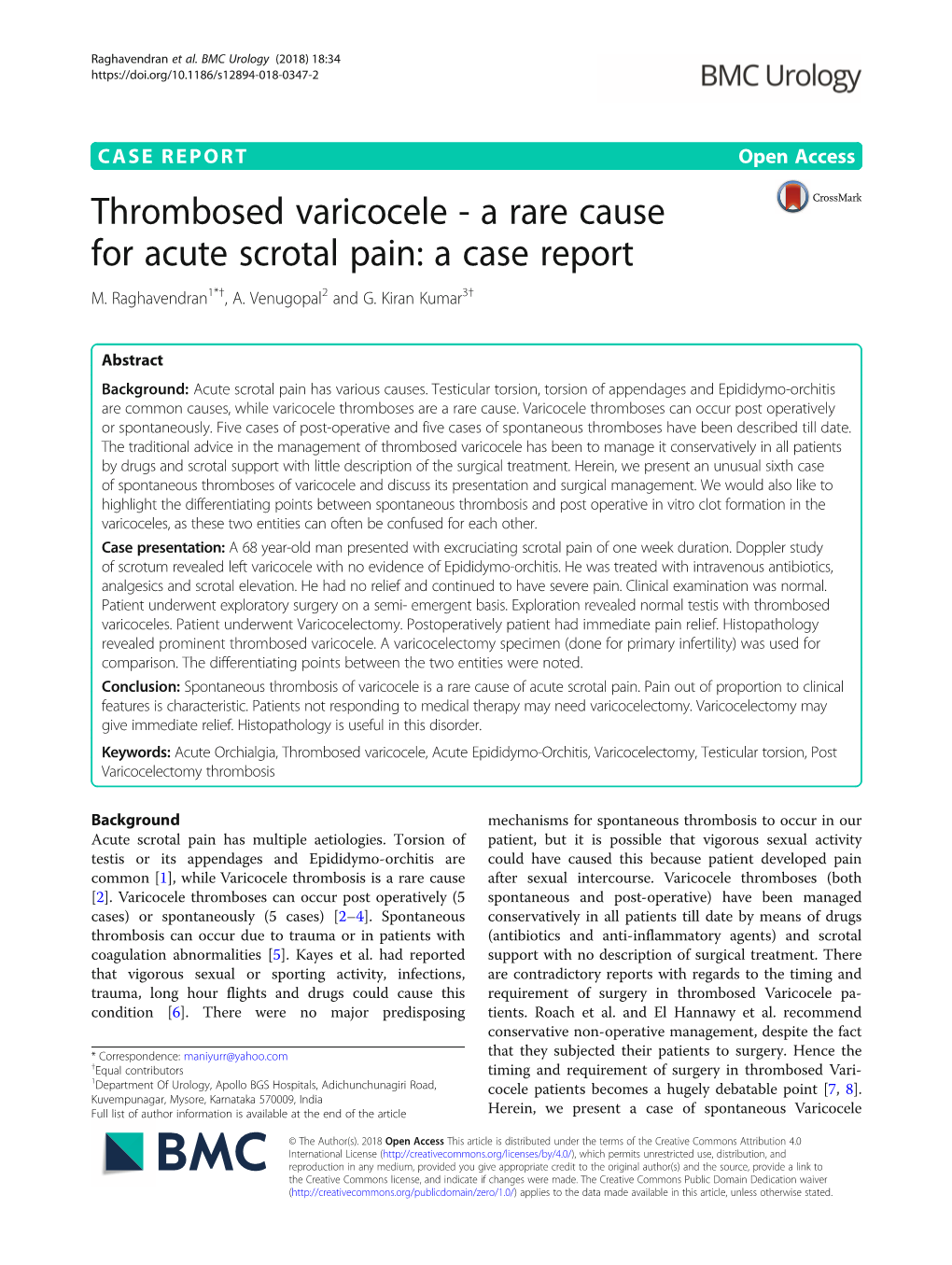 Thrombosed Varicocele - a Rare Cause for Acute Scrotal Pain: a Case Report M