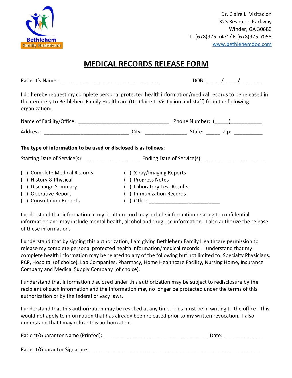 Medical Records Release Form