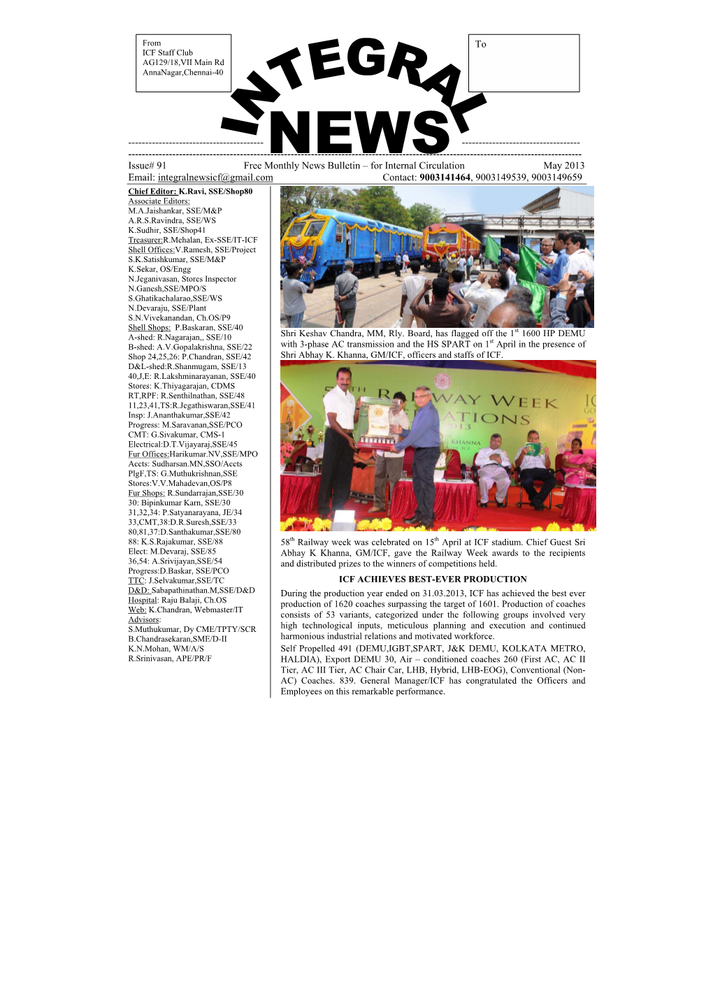 May, 2013 Issue of Integral News