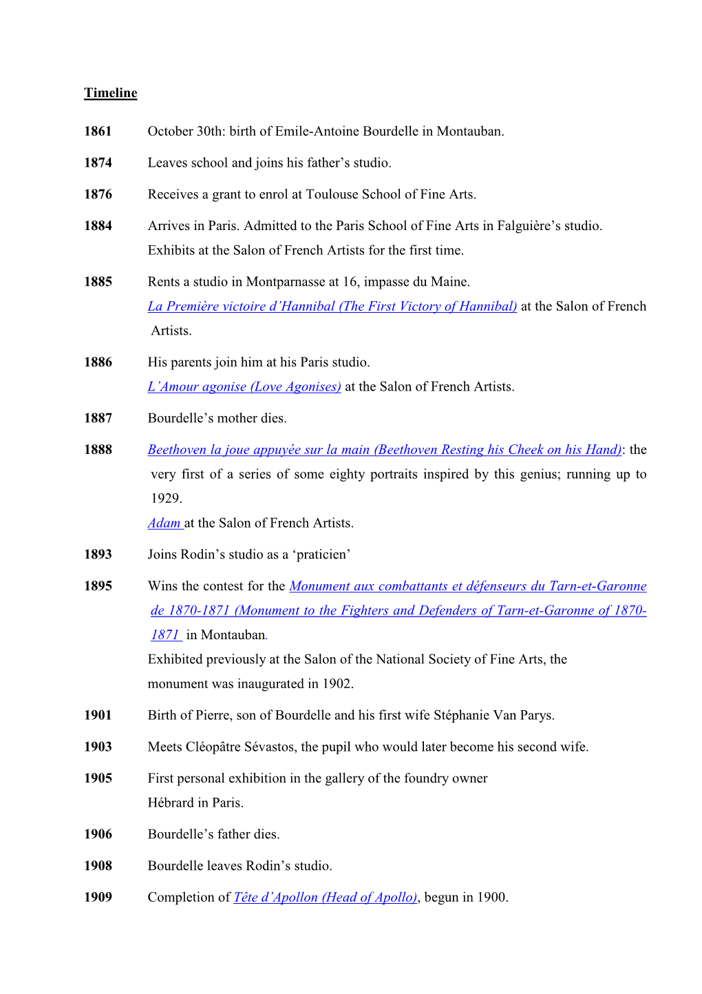 Timeline 1861 October 30Th: Birth of Emile-Antoine Bourdelle In