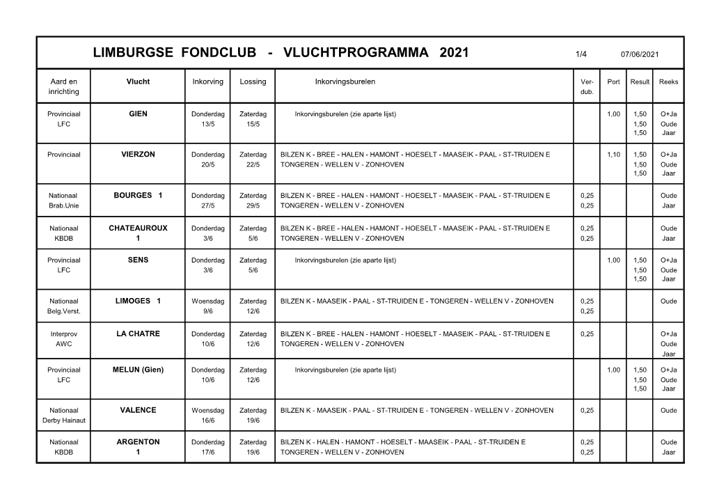 Vluchtprogramma 2021 1/4 07/06/2021