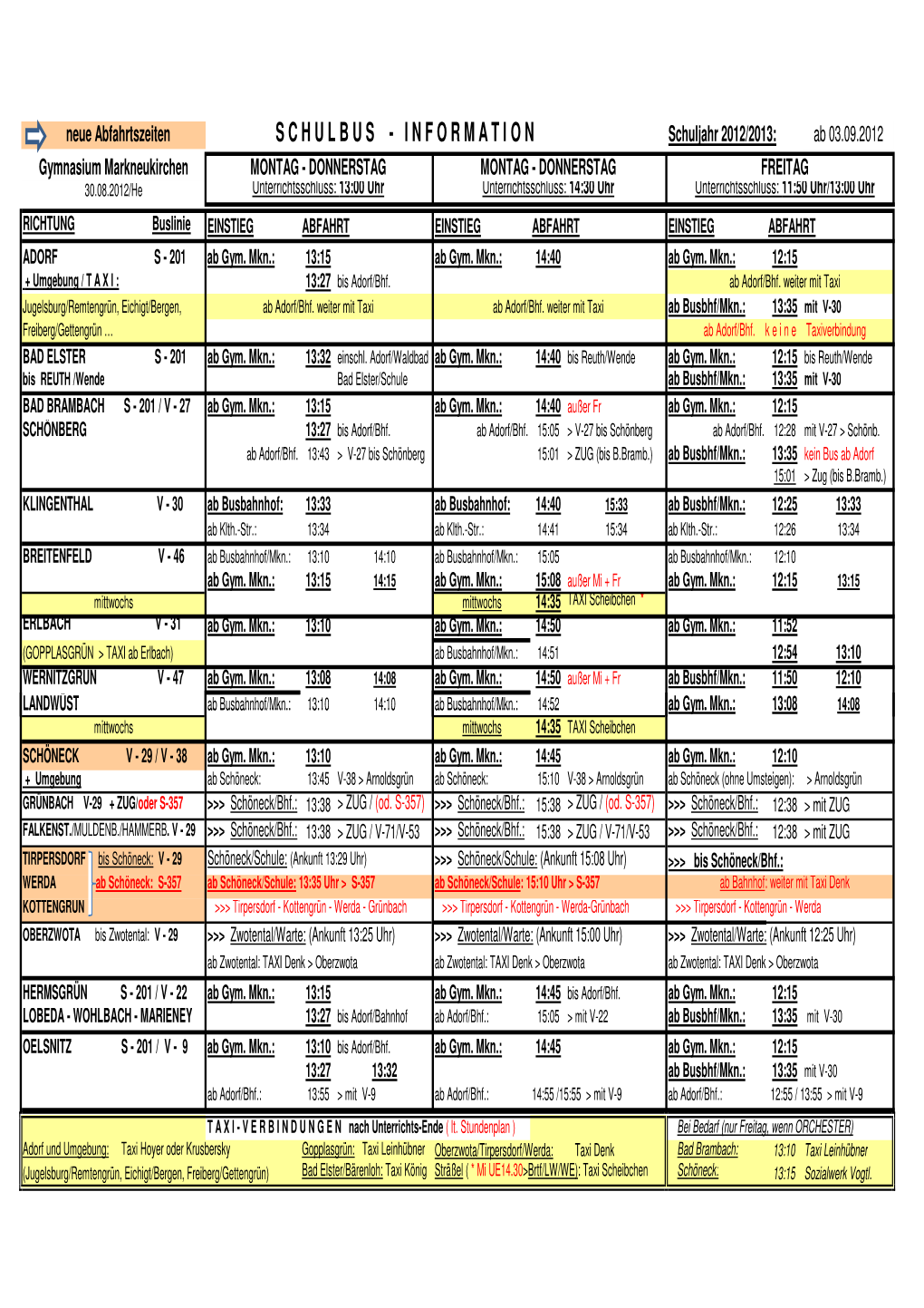SCHULBUS INFORMATION NEU Ab 0309 12