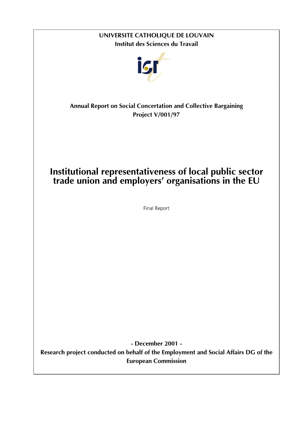 Institutional Representativeness of Local Public Sector Trade Union and Employers' Organisations in the EU