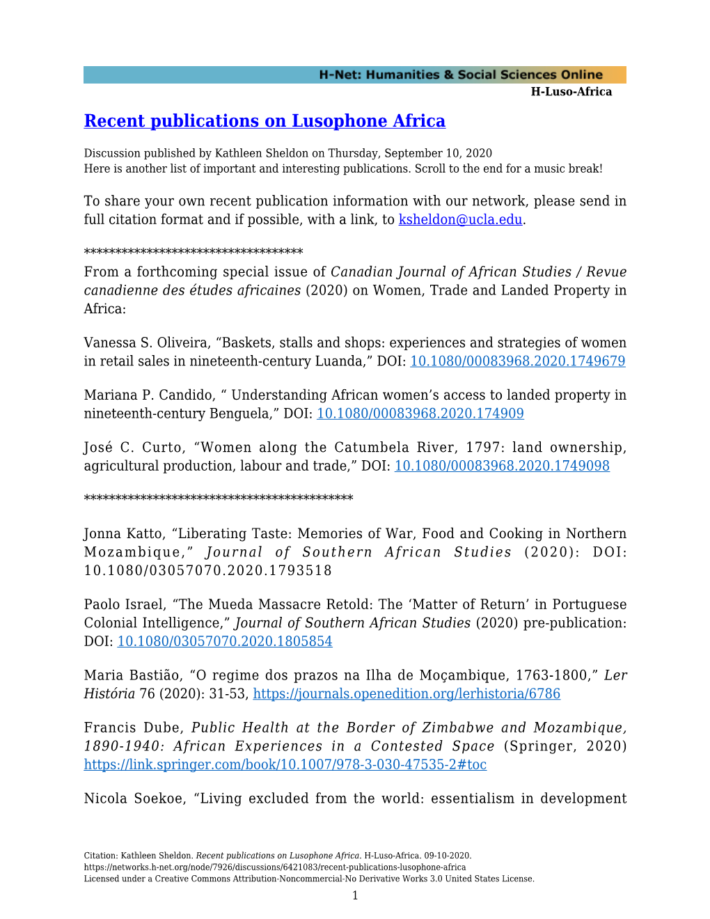 Recent Publications on Lusophone Africa