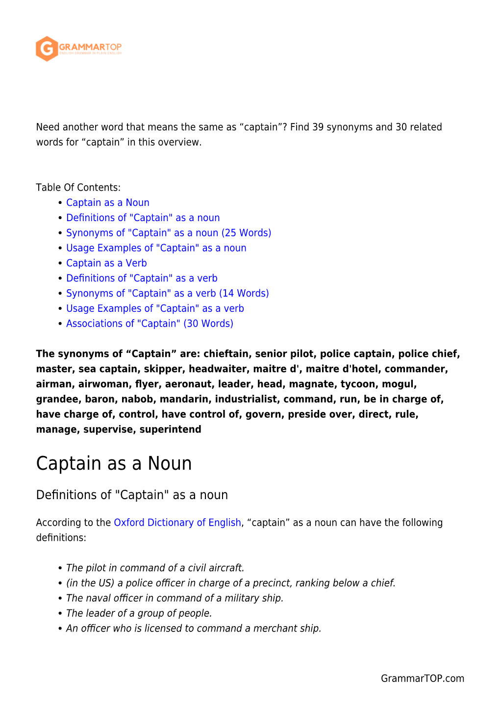 Captain”? Find 39 Synonyms and 30 Related Words for “Captain” in This Overview