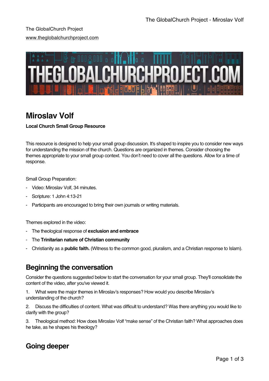 Miroslav Volf the Globalchurch Project