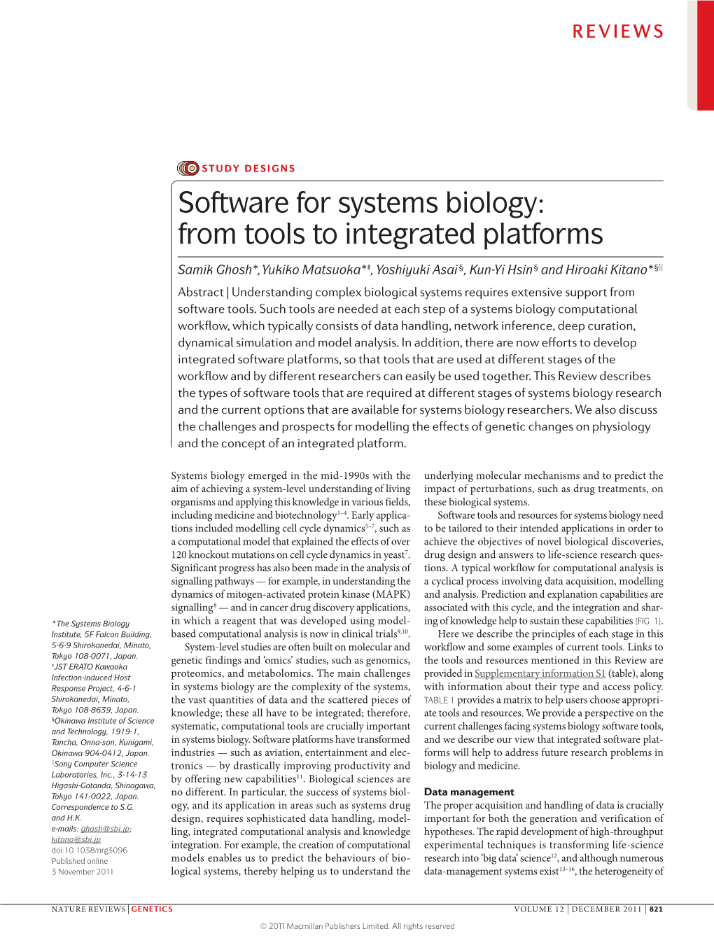 Software for Systems Biology: from Tools to Integrated Platforms