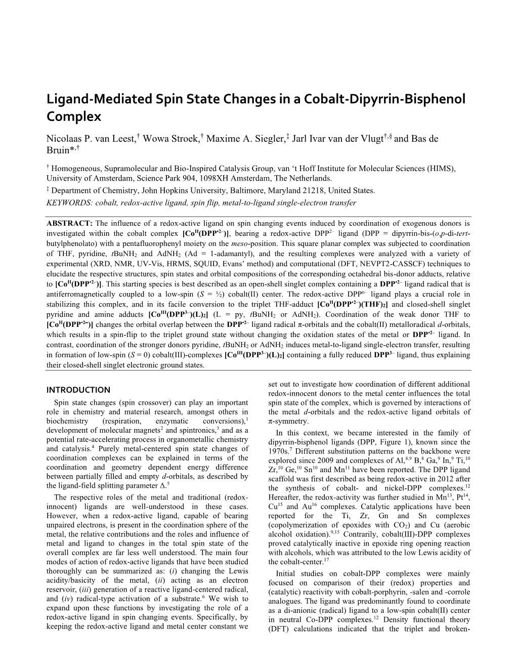 Ligand-Mediated Spin State Changes in a Cobalt-Dipyrrin-Bisphenol Complex Nicolaas P