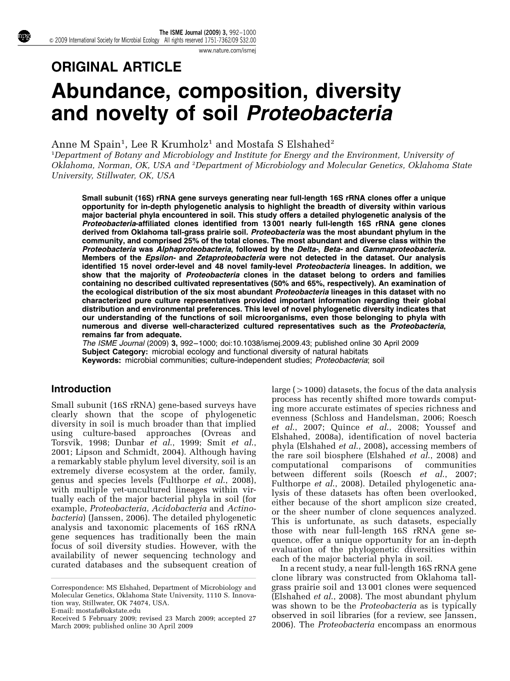 Abundance, Composition, Diversity and Novelty of Soil Proteobacteria