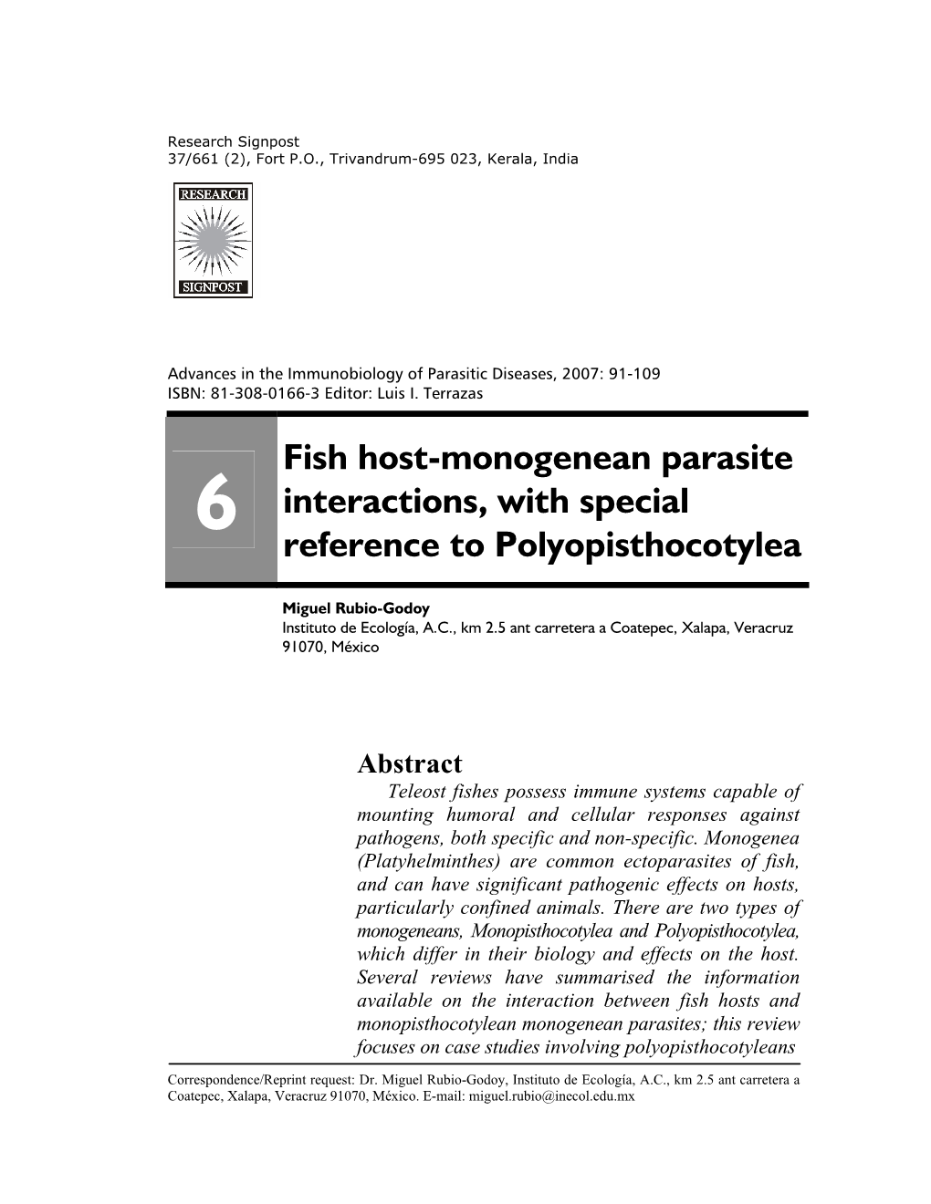 Fish Host-Monogenean Parasite Interactions, with Special Reference