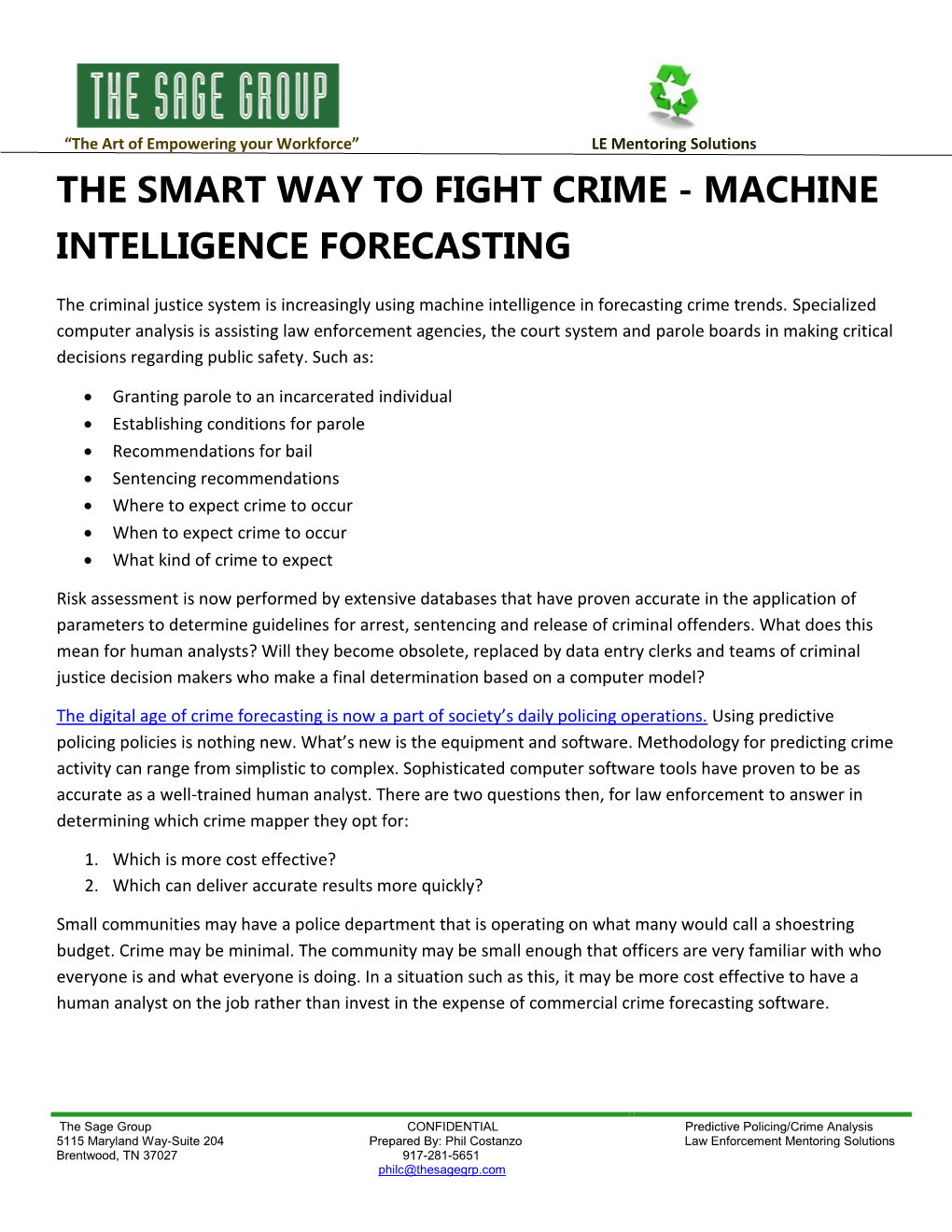 The Smart Way to Fight Crime - Machine Intelligence Forecasting
