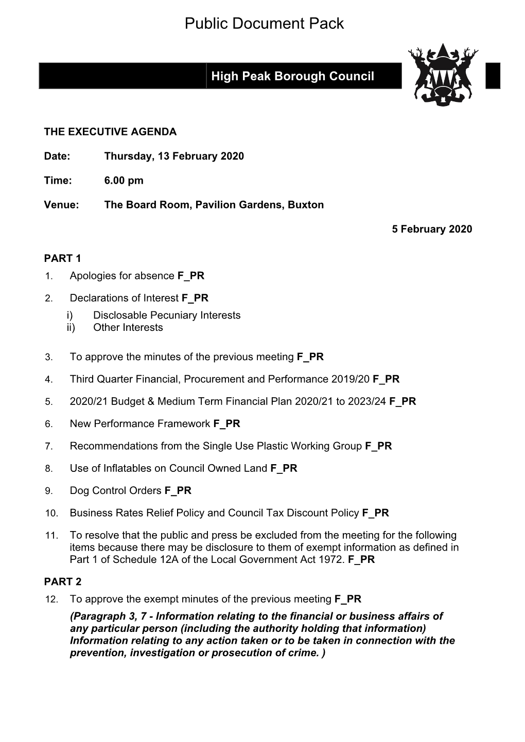 (Public Pack)Agenda Document for the Executive, 13/02/2020 18:00