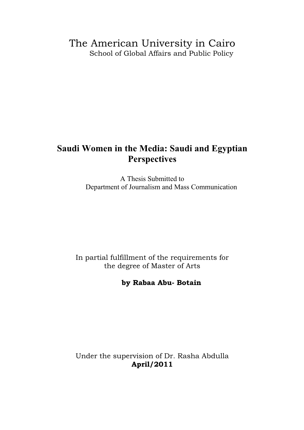 Saudi Women in the Media: Saudi and Egyptian Perspectives