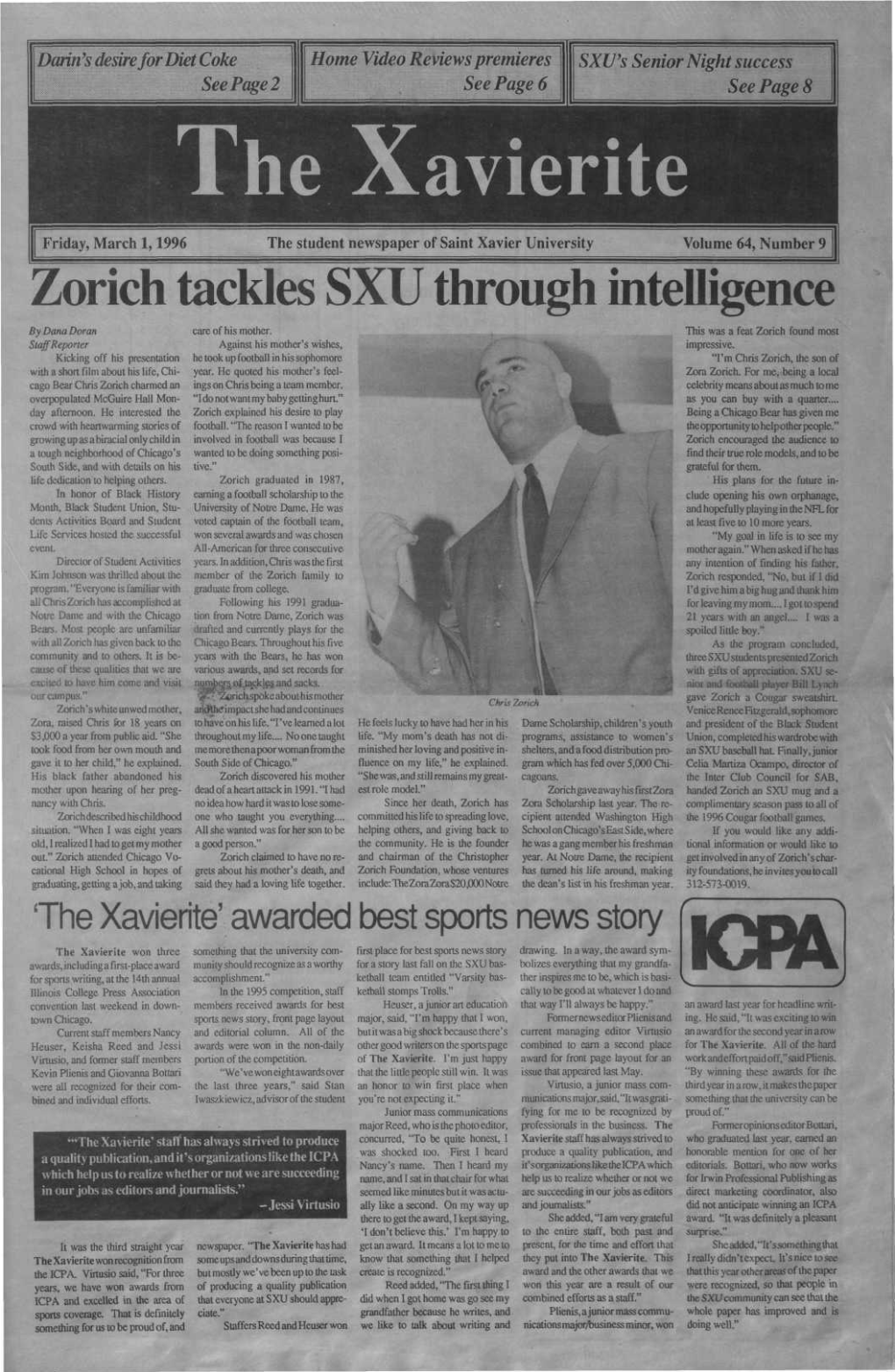 Zorich Tackles SXU Through Intelligence by Dana Dor an Care of His Mother