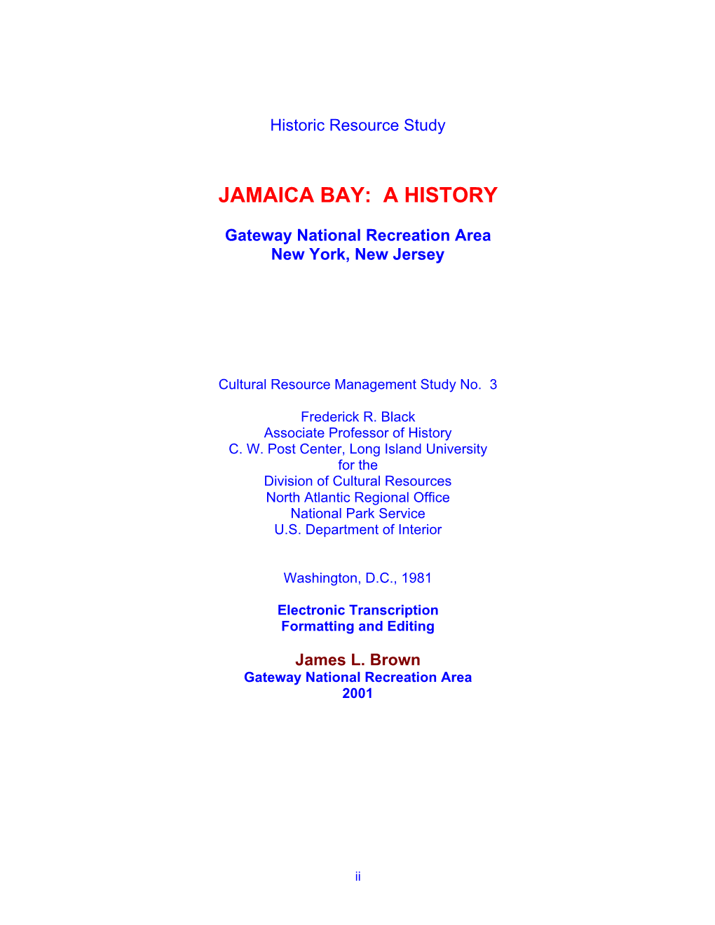 Jamaica Bay: a History