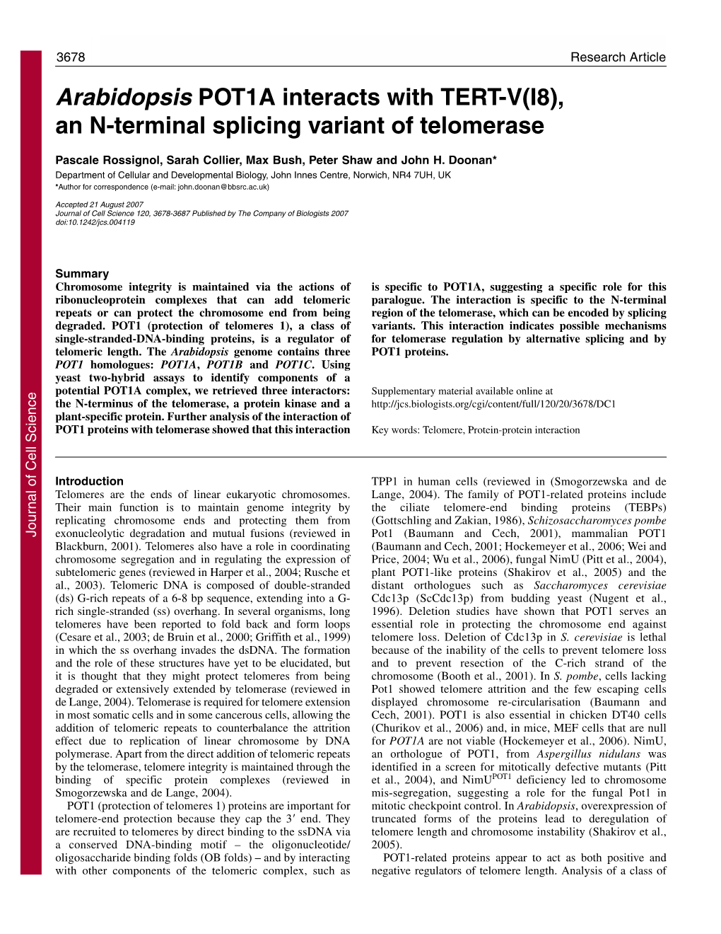 An N-Terminal Splicing Variant of Telomerase