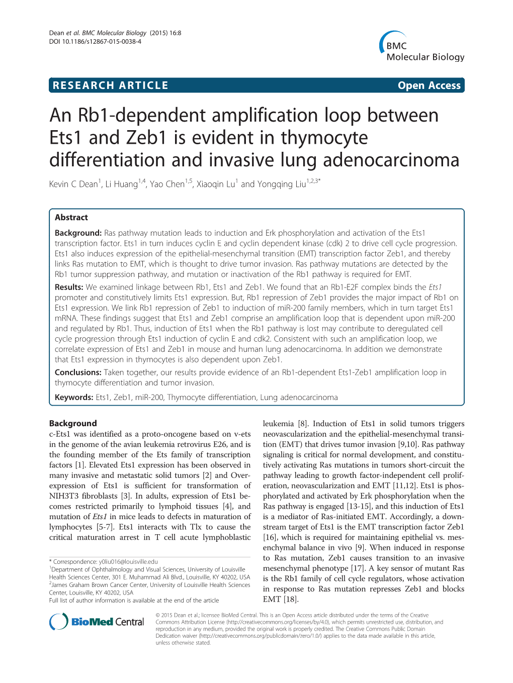 An Rb1-Dependent Amplification Loop Between Ets1 and Zeb1 Is Evident