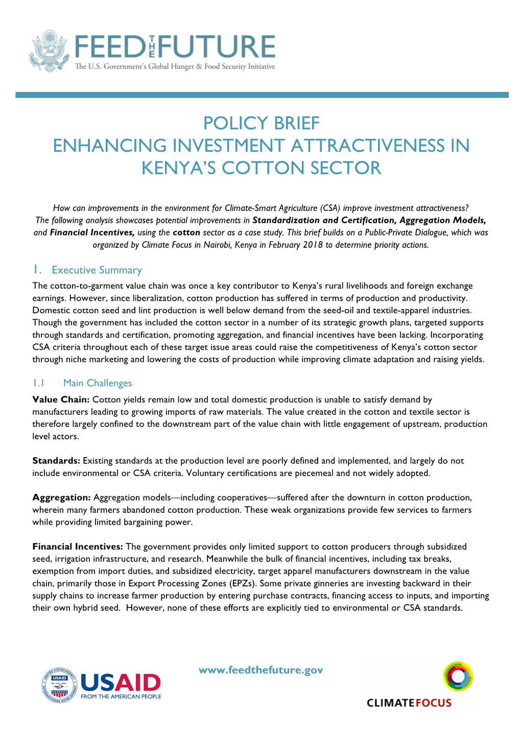 Policy Brief Enhancing Investment Attractiveness in Kenya's Cotton Sector